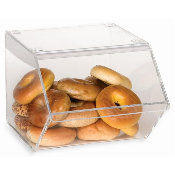 Clear Bakery Display Case for Bagels And Other Baked Goods, 12"w x 10-1/8"h x 15-3/4"d, Stackable With A Hinged, Slanted Door (BGL12ST)