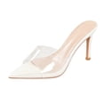 thumbnail image 1 of Clear Band Kitten Heels for Women Pointed Open Toe Colorful Slip on Sandals Casual Summer Beach Vacation Dressy Backless Pumps White Size 9, 1 of 6