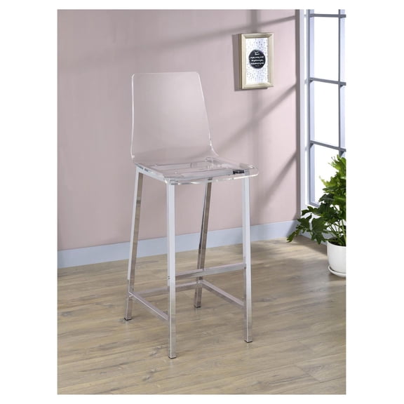Clear Bar Stools Set of 2, Modern Acrylic Kitchen Counter Stools with Backrest & Footrest, 46 Inch Height, Industrial Style Pub Stools for Home Kitchen Bar