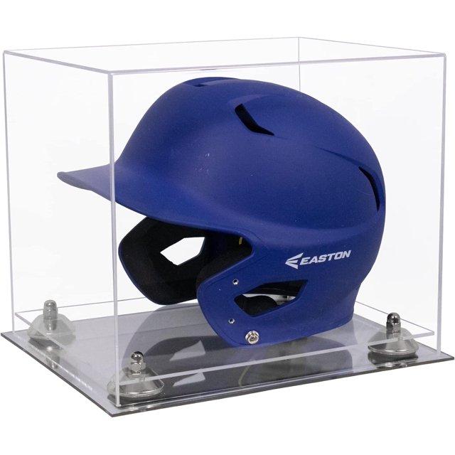 Clear Baseball Batting Helmet Display Case with, Silver Risers and