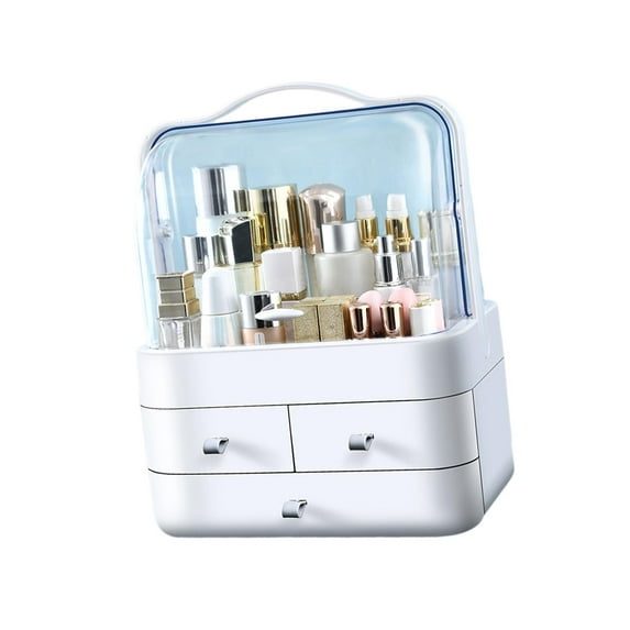 Clear Bathroom Organizer Makeup Storage Organizer with Cover Cosmetic Organisers Desktop Drawer Organizer for Office Bedroom Dorms Counter White