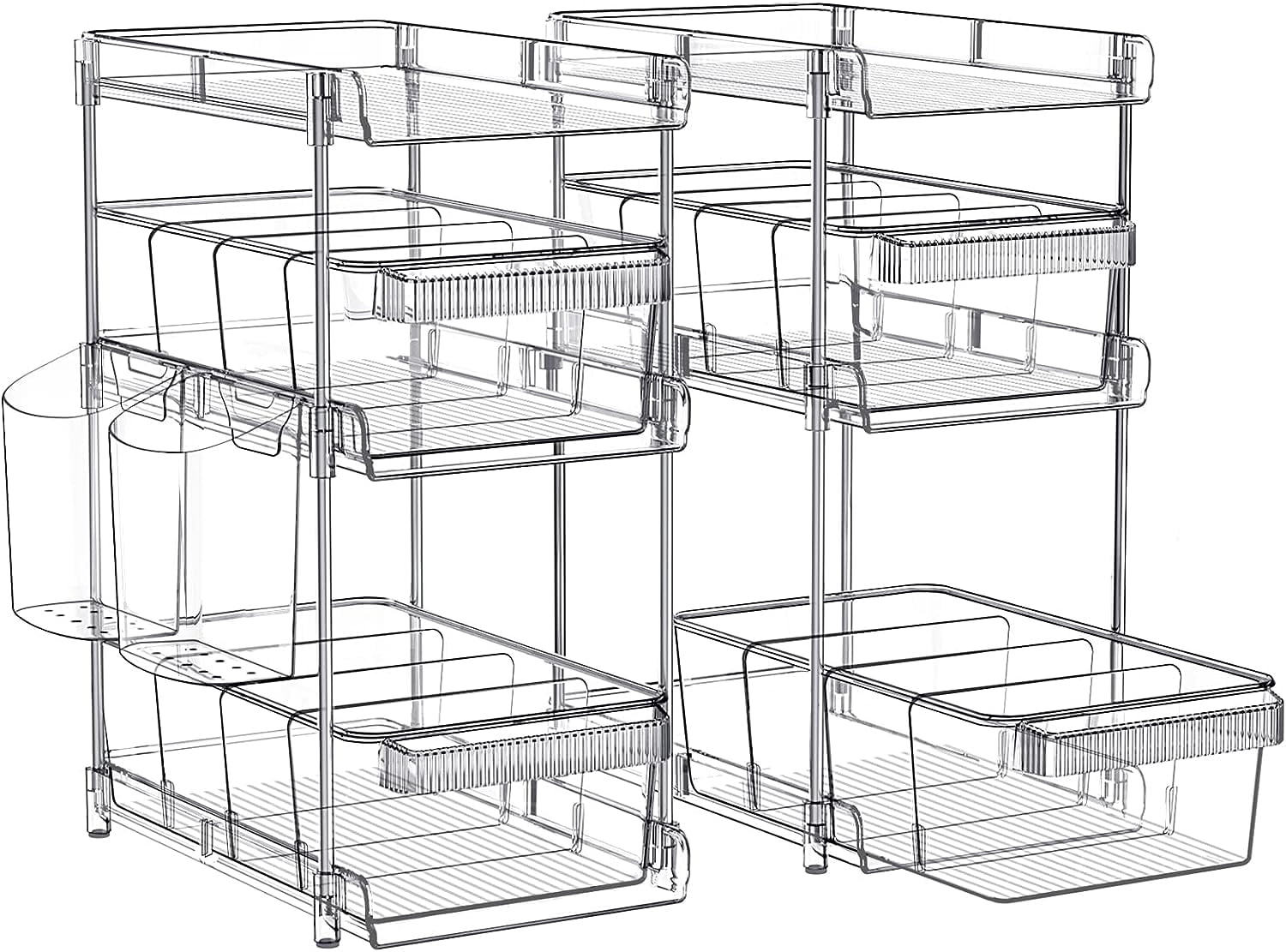 Clear Bathroom Organizers 2 Sets 3 Tier, Pull Out Organizer and Storage ...