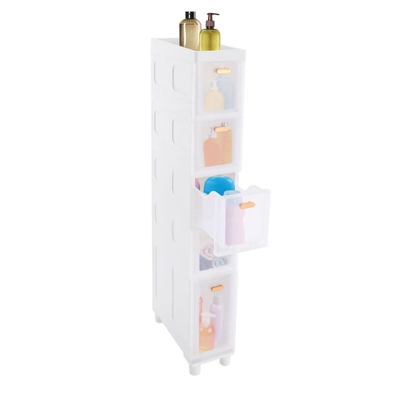 Clear Bathroom Storage Cabinet Narrow Slim Storage Drawers Organizer Rack Plastic Waterproof Paper Holder for Home Laundry Living Room, Kitchen