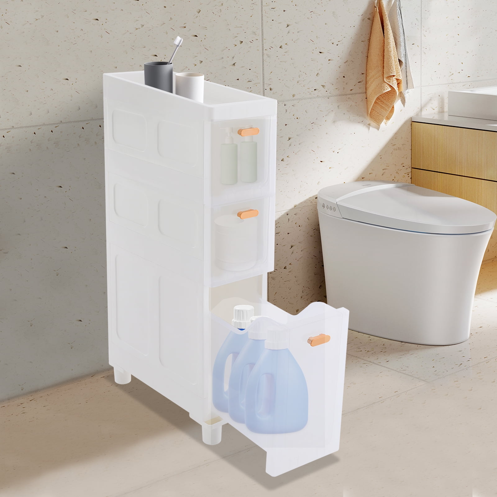 Clear bathroom storage cabinet narrow slim storage drawers organizer