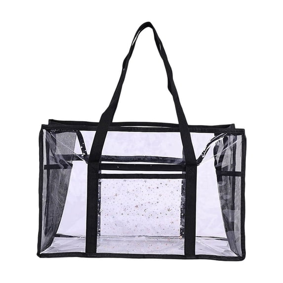 Clear Beach Bag,Large‑Capacity Waterproof Reinforced Handles Handbag for Daily Use Beach Party Travel,Black