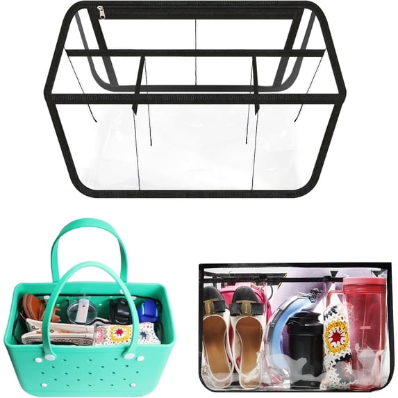 Clear Beach Bag Organizer, Accessories for Bogg Bag Waterproof Insert Divider Pouch PVC Storage Bag, Suitable for BOGG BAG Organizing Your Bag and Divide Space, Transparent & Black (X-Large)