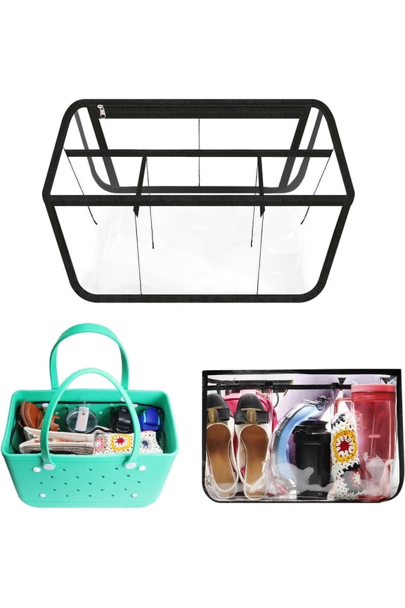 Clear Beach Bag Organizer, Accessories for Bogg Bag Waterproof Insert Divider Pouch PVC Storage Bag, Suitable for BOGG BAG Organizing Your Bag and Divide Space, Transparent & Black (X-Large)