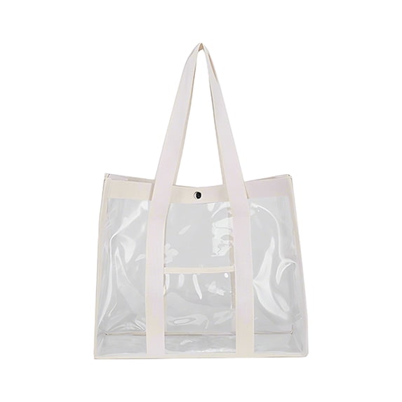 Clear Beach Bag for Women, Clear Tote Bag with Zipper for Stadium Events, Sports, Concerts, Work, Beige