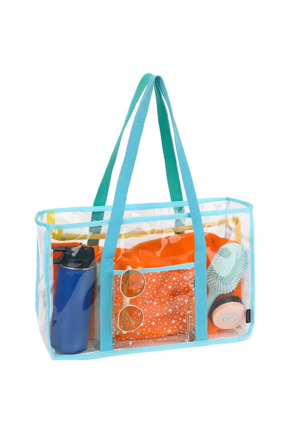 Large Clear Beach Bag , Plastic Beach Tote for Women & Girls,Pool Tote Bag With Zipper Closure, Waterproof, Sandproof,Cruise Vacation Essentials,Blue