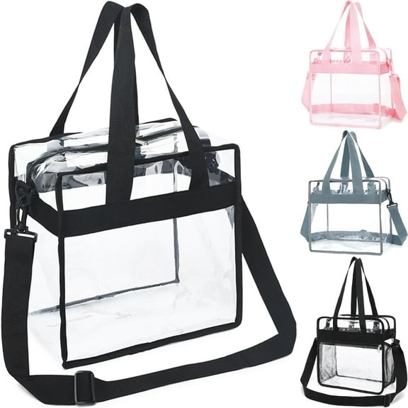 Clear Beach Bag for Women, Large Clear Tote Bag for Stadium Events - Zipper Closure, Waterproof, SandproofBlack