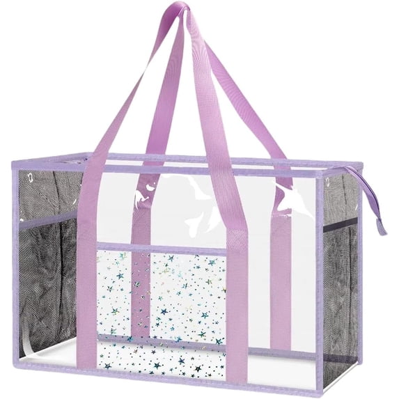 Clear Beach Tote Bag - Waterproof PVC Stadium Approved - Extra Large Transparent Bag for Pool, Concert