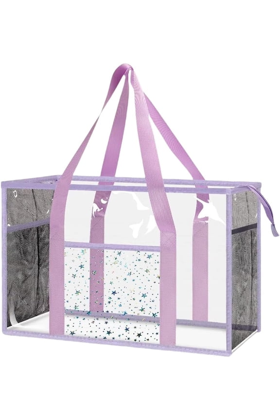 Clear Beach Tote Bag - Waterproof PVC Stadium Approved - Extra Large Transparent Bag for Pool, Concert