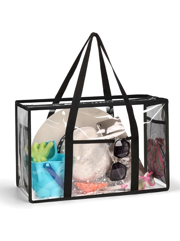 Clear Beach Tote Bag - Waterproof PVC Stadium Approved - Extra Large Transparent Bag for Pool, Concert