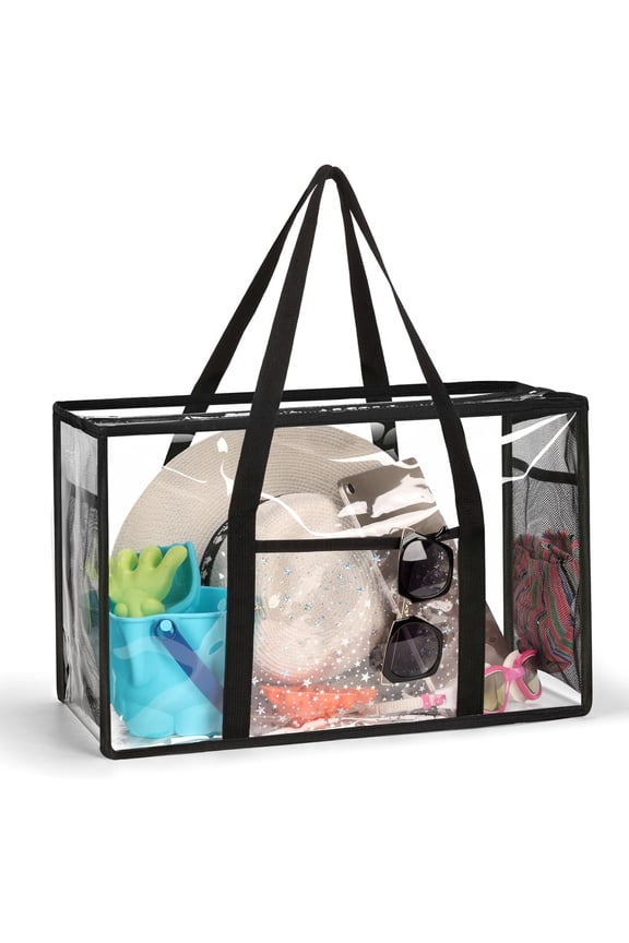 Clear Beach Tote Bag - Waterproof PVC Stadium Approved - Extra Large Transparent Bag for Pool, Concert