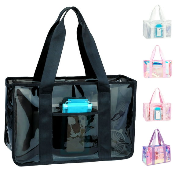 Fammart Clear Beach Tote Bag for Women, Large Pool Tote Cruise Vacation Essentials,Jelly Black