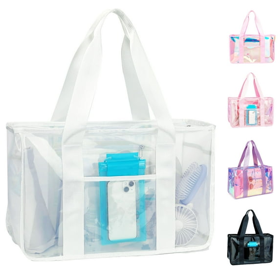 Clear Beach Tote Bag for Women, Large Pool Tote Cruise Vacation Essentials,Jelly White