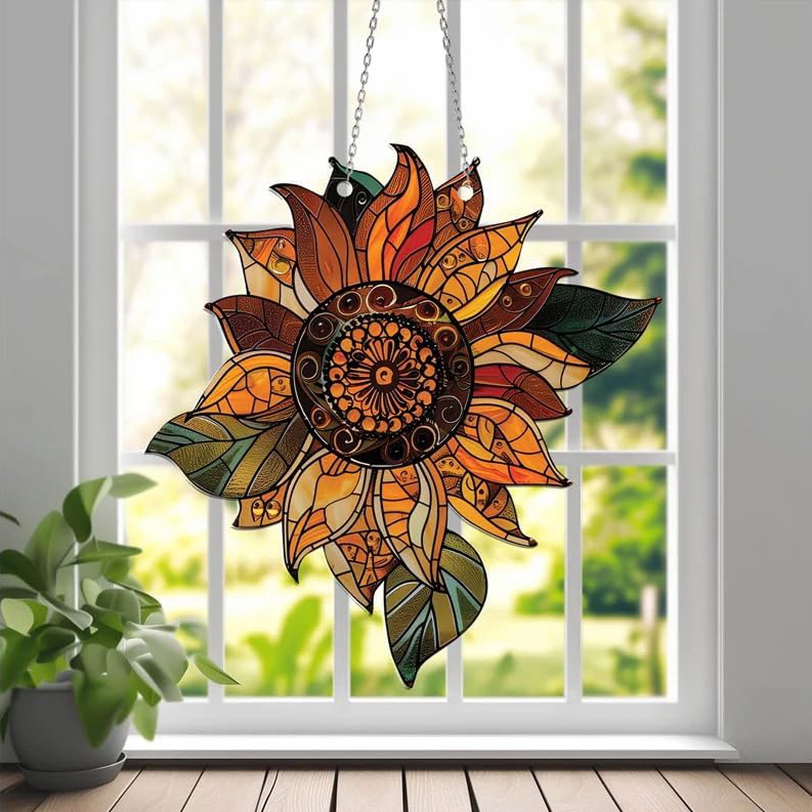 Clear Beads Stained Glass Sunflower Window Hanging Sunflower Suncatcher ...