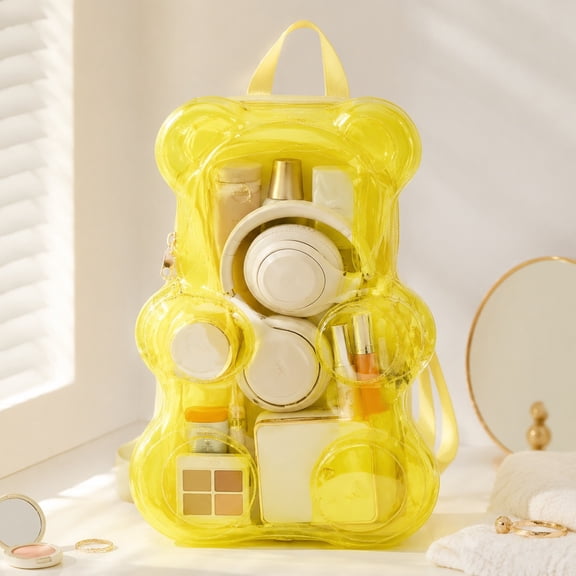Clear Bear Backpack, PVC Mini Backpack with Zipper Closure and Compartments, Yellow See Through Daypack for Travel, Parties, Concerts and Daily Use