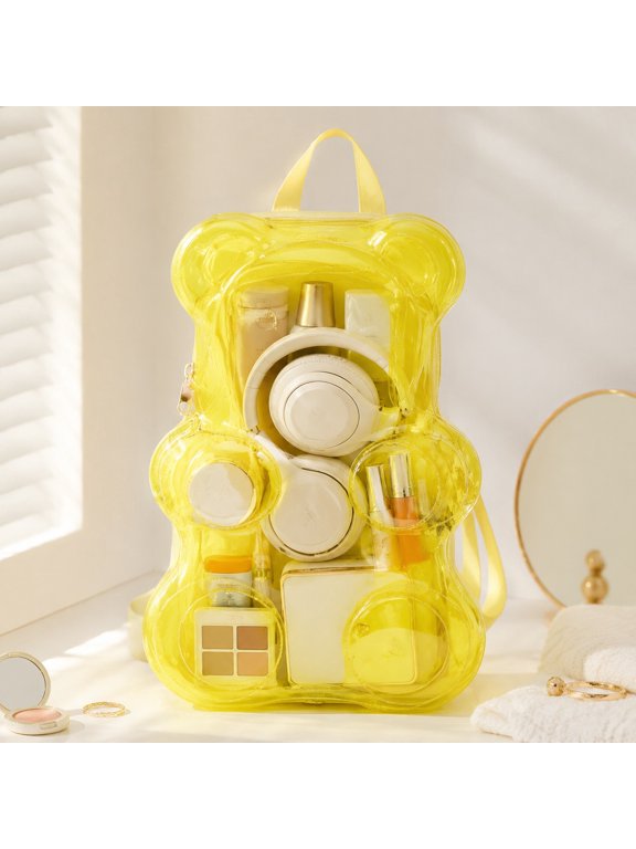 Clear Bear Backpack, PVC Mini Backpack with Zipper Closure and Compartments, Yellow See Through Daypack for Travel, Parties, Concerts and Daily Use