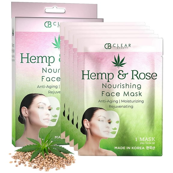 Clear Beauty Hemp & Rose Sheet Face Mask - Moisturize & Smoothen Skin, Reduces Wrinkles & Fine Lines, Hydrating & Lifting Sheet Mask - Cruelty Free Korean Skin Care For All Skin Types