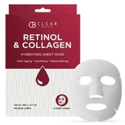 Clear Beauty Retinol & Collagen Face Mask   Firming & Hydrating   Reduces Fine Lines & Wrinkles   Korean Sheet Mask, Dermatologist Tested, Anti-Aging   Vegan, Clean Beauty, Cruelty-Free   5 Count