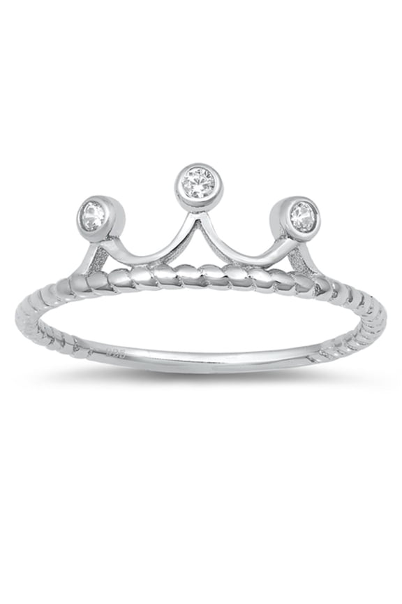 Clear Bezel Set Cubic Zirconia Decorated Rope Ring Sterling Silver Size 4