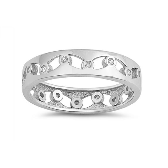 Clear Bezel Set Cubic Zirconia Decorative Band Ring Sterling Silver