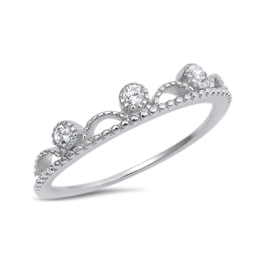 Clear Bezel Set Cubic Zirconia Decorative Beaded Ring Sterling Silver