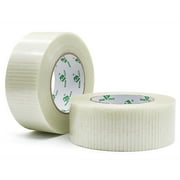 Clear Bi-Directional Reinforced Filament Strapping Tape, 2 Pack 6.7 mil x 2 inch x 55yards, Fiberglass Packing Tape, BOMEI PACK
