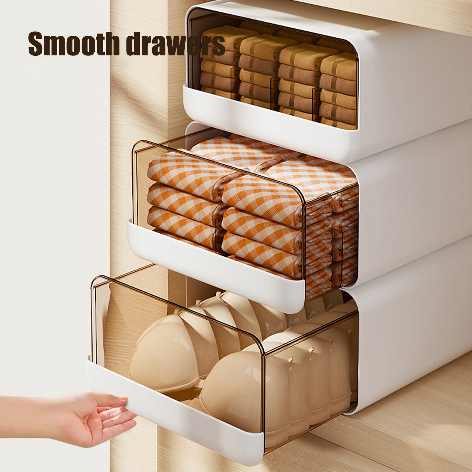 Clear Bins with Lids,Pillow Storage,Stackable Plastic Storage Bins Foldable Closet Organizers And Storage With Pull Out Drawer Door And Storage Containers(12*9.5*5in)