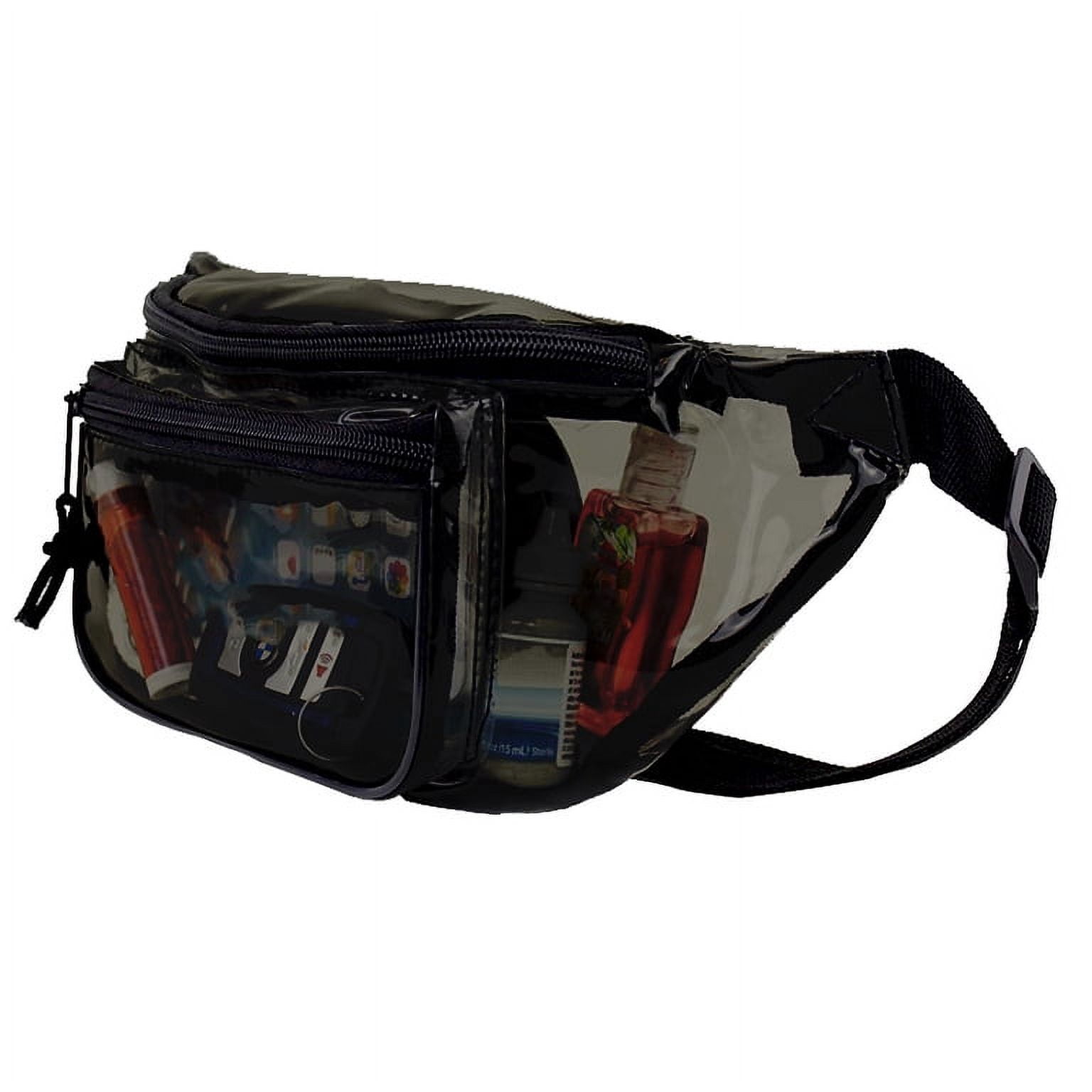 Clear Black Anti-Theft 3-Zipper PVC Fanny Pack with Black Trim for Music Festivals & Raves