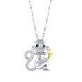 thumbnail image 1 of Clear & Black CZ Monkey Banana Necklace Two-Toned Plated Sterling Silver, 1 of 3