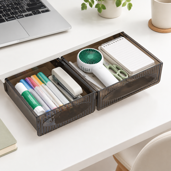 Clear Black-MS 2-Pack Under Desk Pull Out Drawer Organizer Medium Small Multi Space Holder