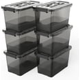 thumbnail image 1 of Clear Black Plastic Storage Bins with Lids/Handles, 6-Pack Stackable Storage Containers for Organizing, 7 Quart Latch Organizer Boxes, 1 of 6