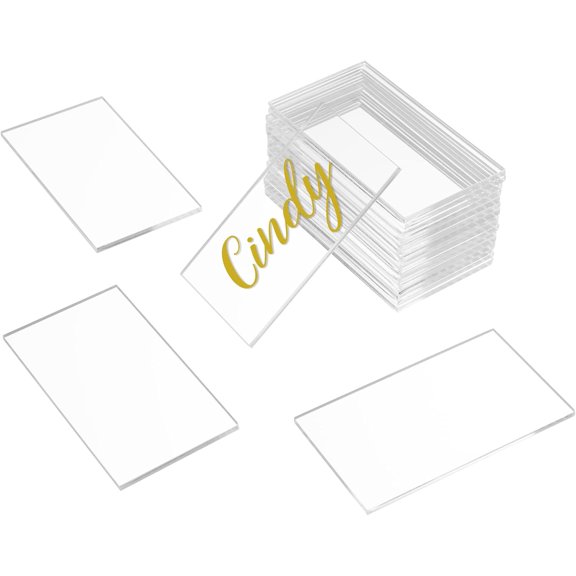 Clear Blank Rectangle Acrylic Name Place Card Blanks Smooth Transparent DIY Custom Seating Tags for Wedding Reception Birthday Dinner Event Table Setting Decoration 20 Pcs