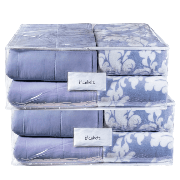 Clear Blanket Storage Bag - Durable Vinyl, Dust, Dirt & Moisture Protection, Easy-Glide Zipper & Label Pocket for Simple Identification,