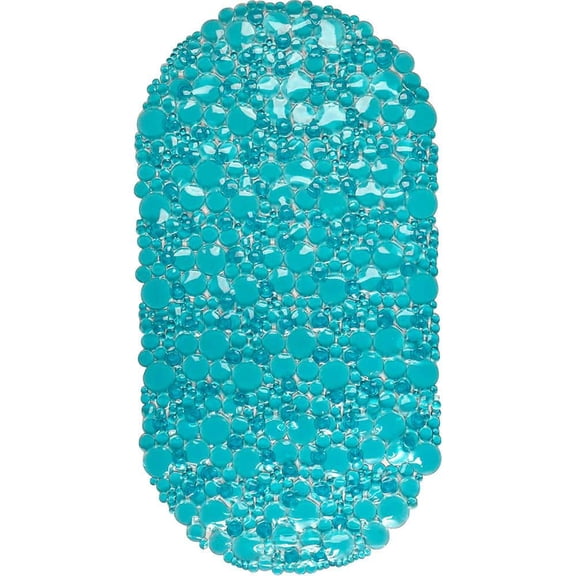 Clear Blue 27 in. L x 14 in. W Non Skid Bath Shower Oval Bubbles Bath Mat