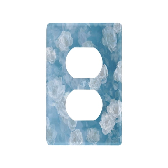 Clear Blue Floral Seamless Decorative Wall Plate, Flame Retardant PC Plastic Light Switch & Outlet Cover with Mounting Screws Fits Duplex Outlets
