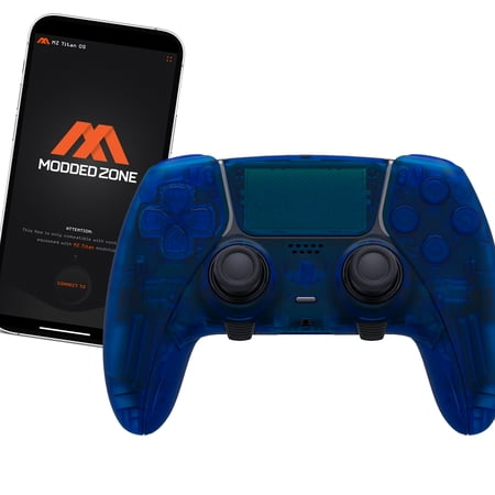 Clear Blue MODDEDZONE Custom Modded EDGE Controller for PS5 & PC With Mobile App Controlled Smart Anti-Recoil and Rapid Fire Mods