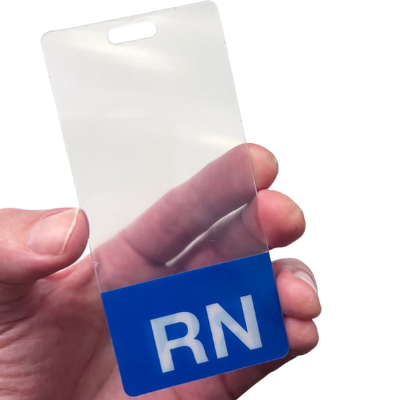 Clear Blue "RN" Badge Buddy - Heavy Duty Vertical Badge Buddies for Registered Nurses - Spill & Tear Proof Cards - 2 Sided - Quick Role Identifier ID Tag Backer by Specialist ID