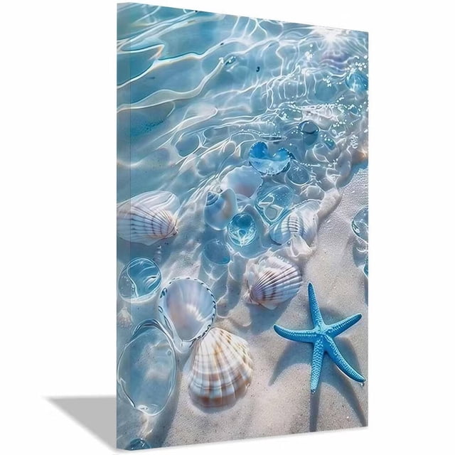 Clear Blue Seashell Starfish Canvas Wall Art,Beach Poster Prints,Boho ...