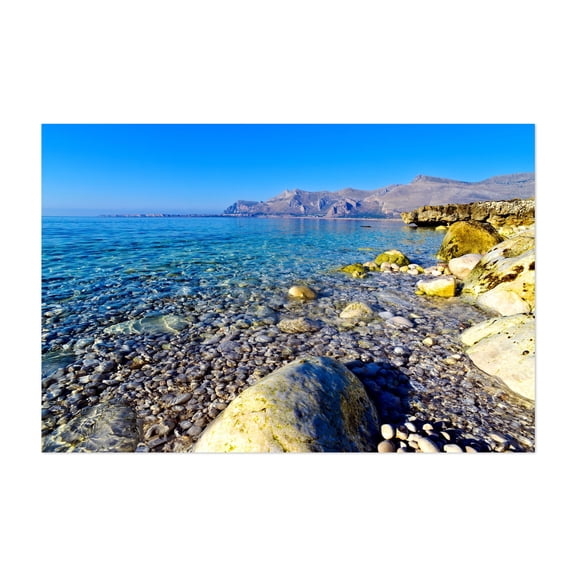 Clear, Blue Sicilian Bay of Monte Cofano - Custonaci Sicily Italy Photography Seascape Coast Landscape Ocean Beach Nature Scenic Unframed Wall Art Print 5 x 7 inches