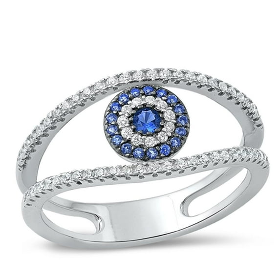 Clear Blue Simulated Sapphire Evil Eye Ring .925 Sterling Silver Band CZ Jewelry Female Size 4