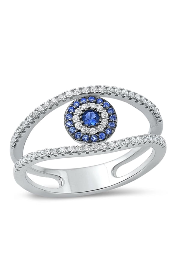 Clear Blue Simulated Sapphire Evil Eye Ring .925 Sterling Silver Band CZ Jewelry Female Size 9