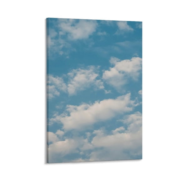 Clear Blue Sky, Scattered Clouds, Framed Canvas Art, 12x8 in