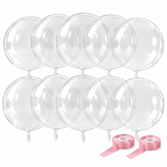 Clear BoBo Balloons - 10pcs 30inch Large Transparent Bubble Globos with Ribbon for Stuffing Birthday Party Wedding DIY Decorations