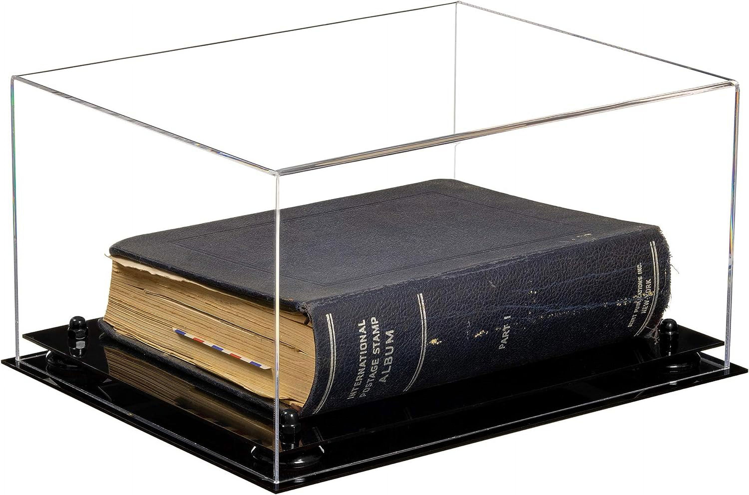 Clear Book Display Case 15.25" X 12" X 8" With Black Risers And Black