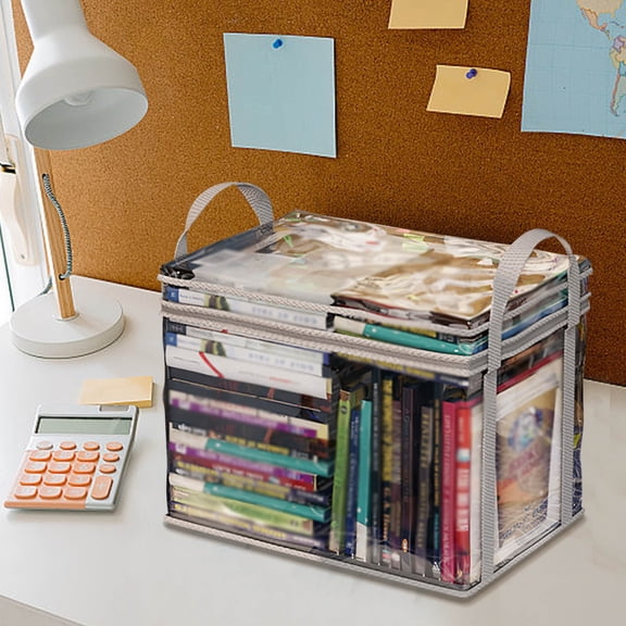Clear Book Storage Bag, Plastic Comic Books Organizer, Collapsible Book Display Case with Lid and Lifting Handle for Books DVD Blu Ray Disc