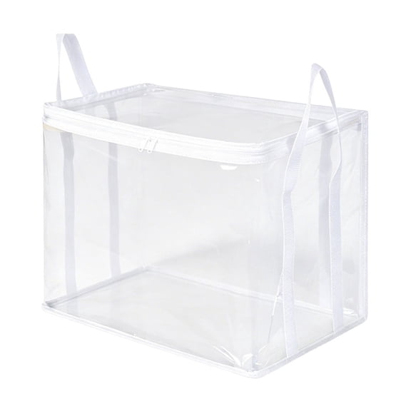 Clear Book Storage Bag with Reinforced Handles, Heavy Duty Plastic Comic & DVD Organizer, Collapsible Tote 15x9.5x12.5in