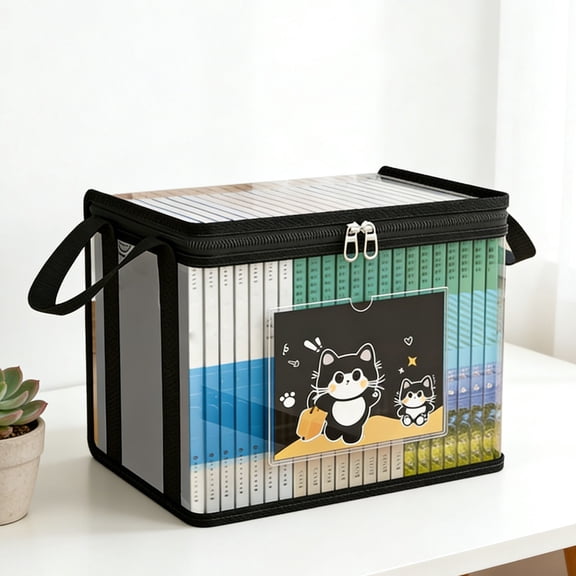Clear Book Storage Box, 11.81" x 9.05" x 9.84" Foldable Dustproof Book Organizer Bin with Lid for Classroom Home Office, Heavy Duty Transparent Plastic Container for Old Books Student Desk, 1 Pack